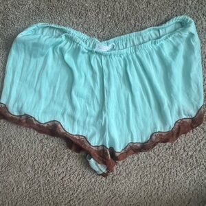 Urban Outfitters Mint and Brown Lace Trim Shorts